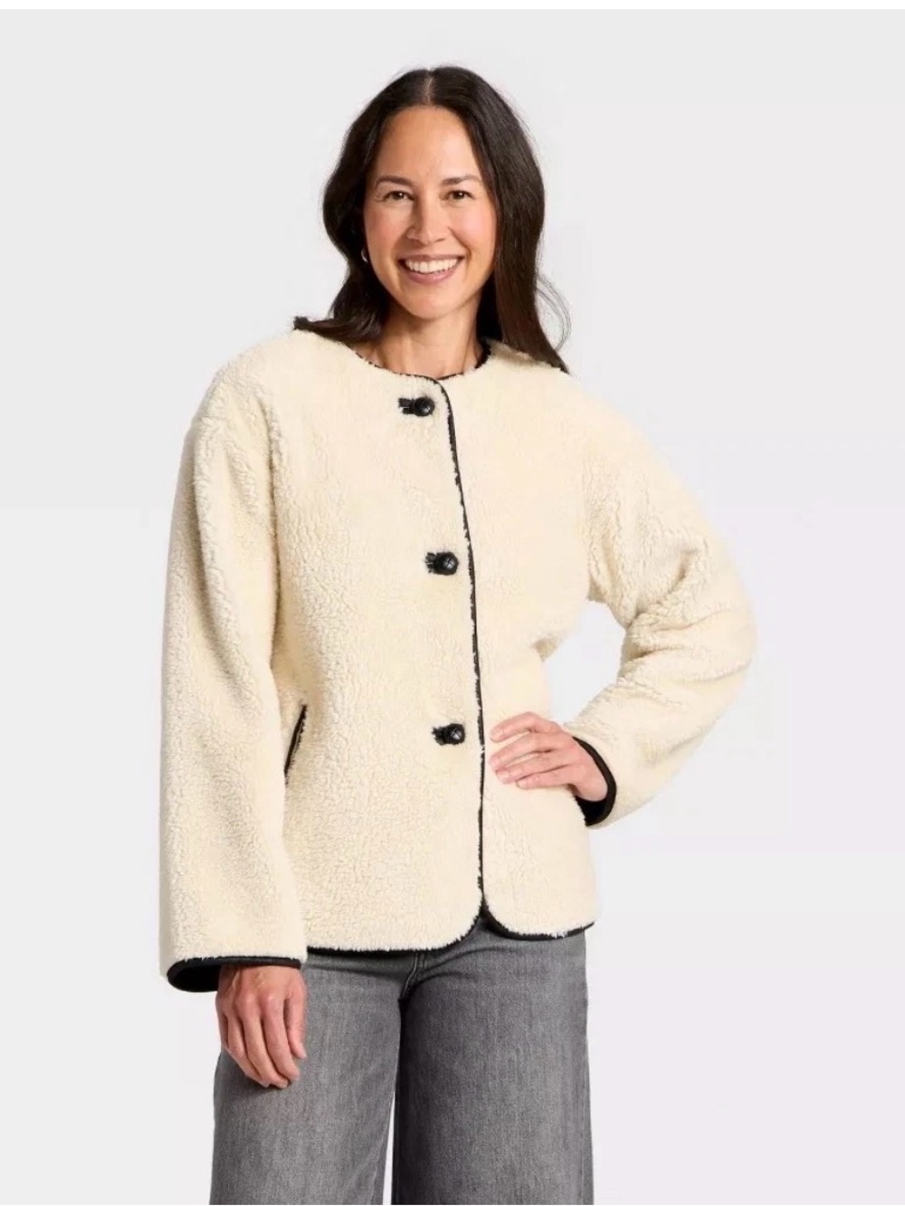 Universal Thread Cream Teddy Sherpa Shearling Jacket New | Small